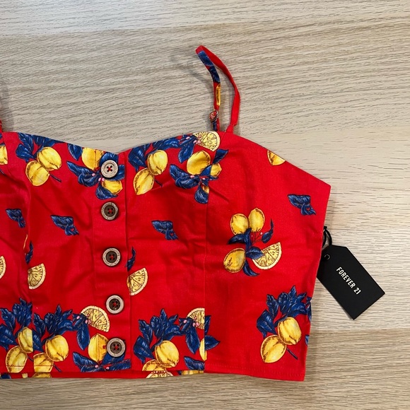 Red Crop Top with Lemons - Picture 3 of 4
